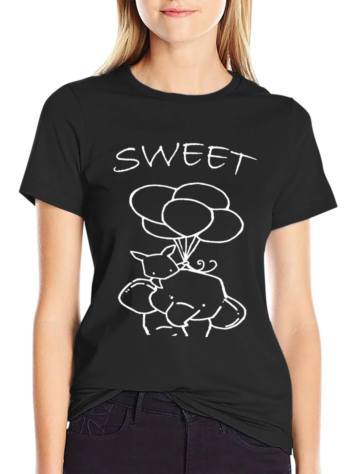 Sweet Cartoon Graphic Tee - Black