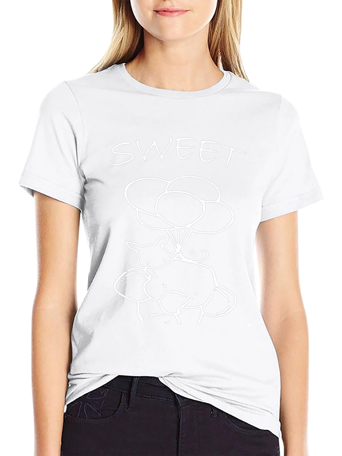 Sweet Cartoon Graphic Tee - Black
