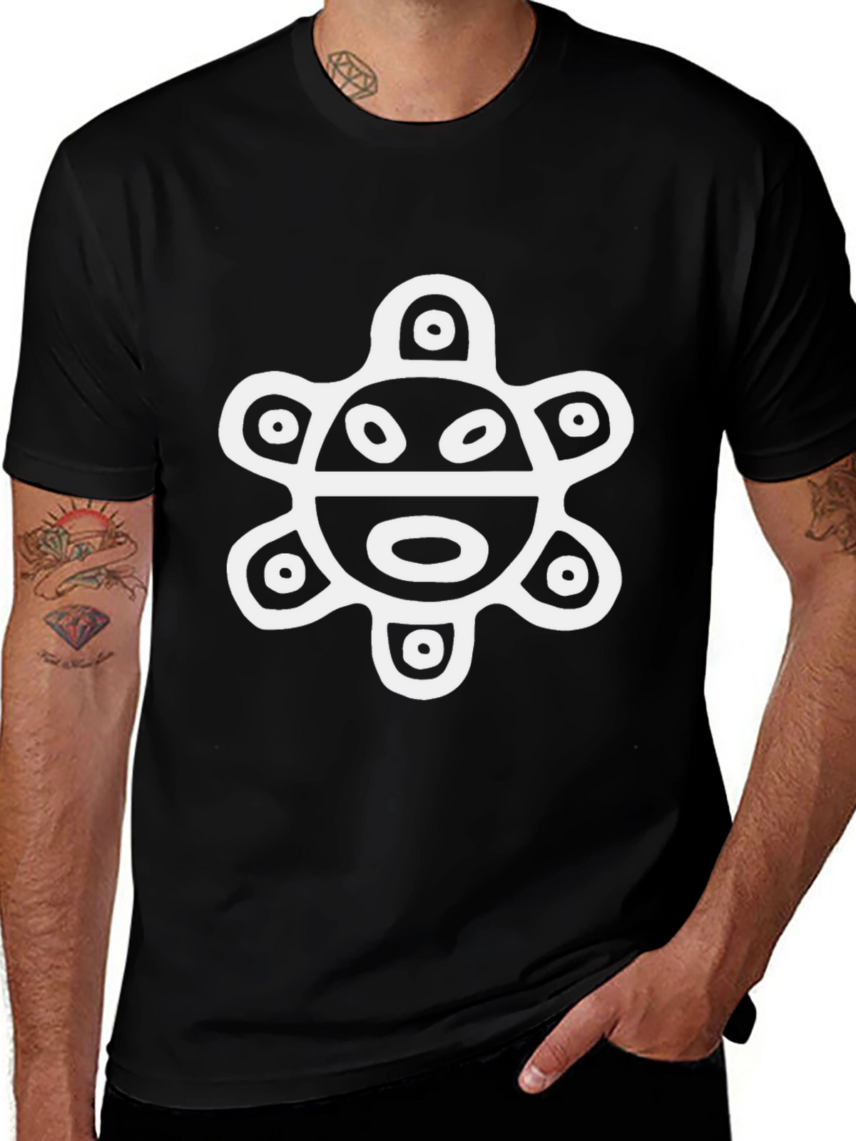 Black T-Shirt with Ancient Turtle Design