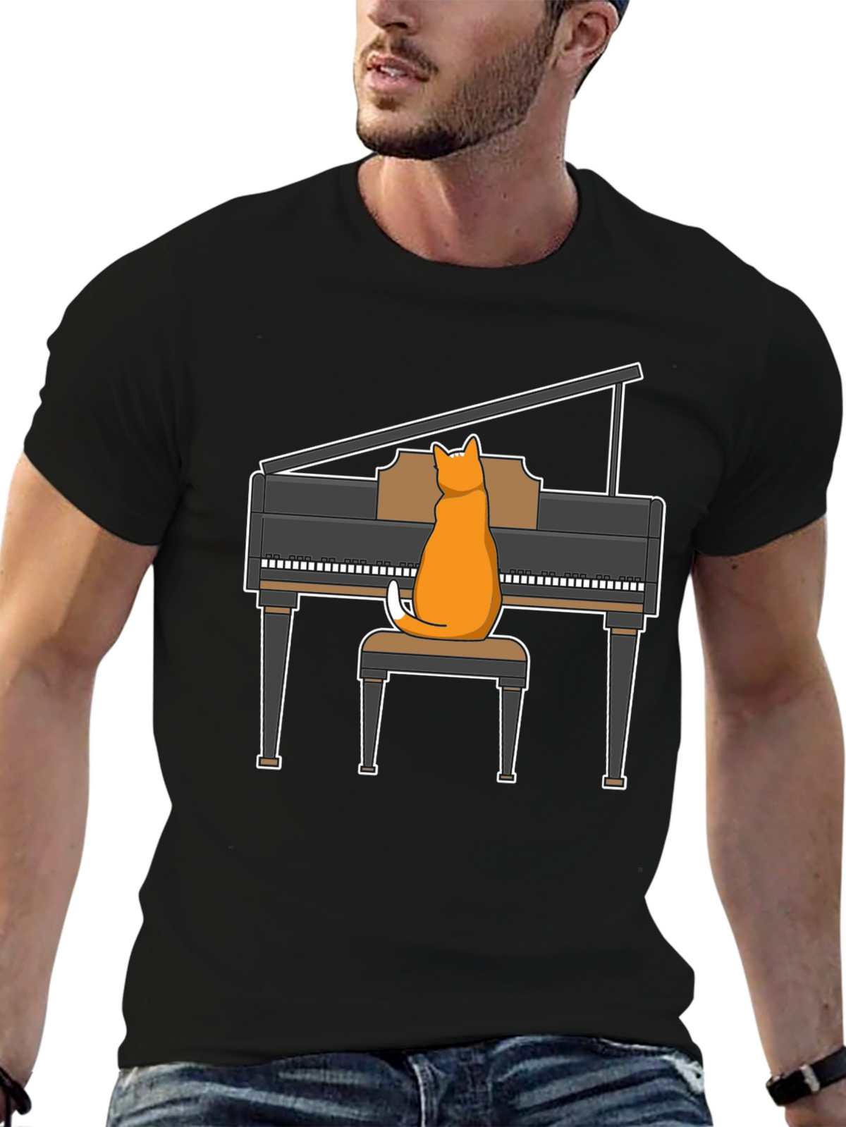 Cat Playing Piano T-Shirt - Funny Music Tee