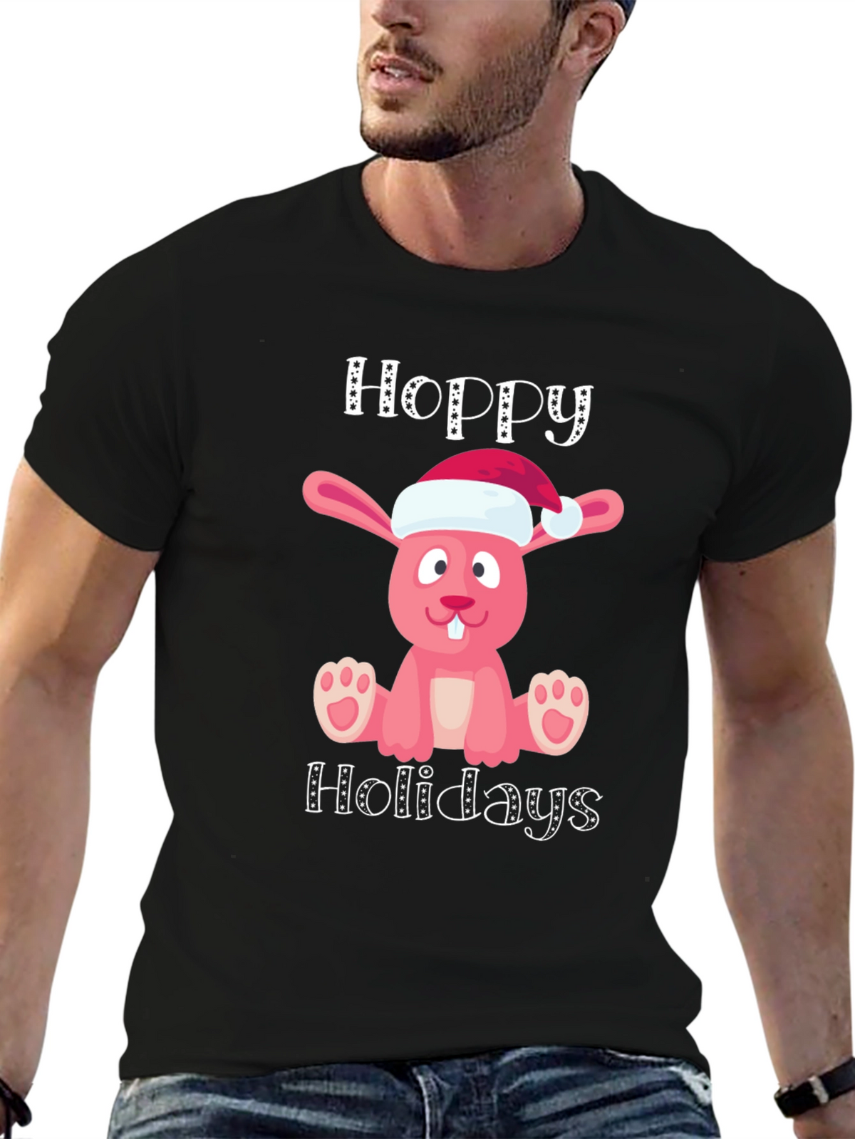 Hoppy Holidays Pink Bunny Christmas T-Shirt