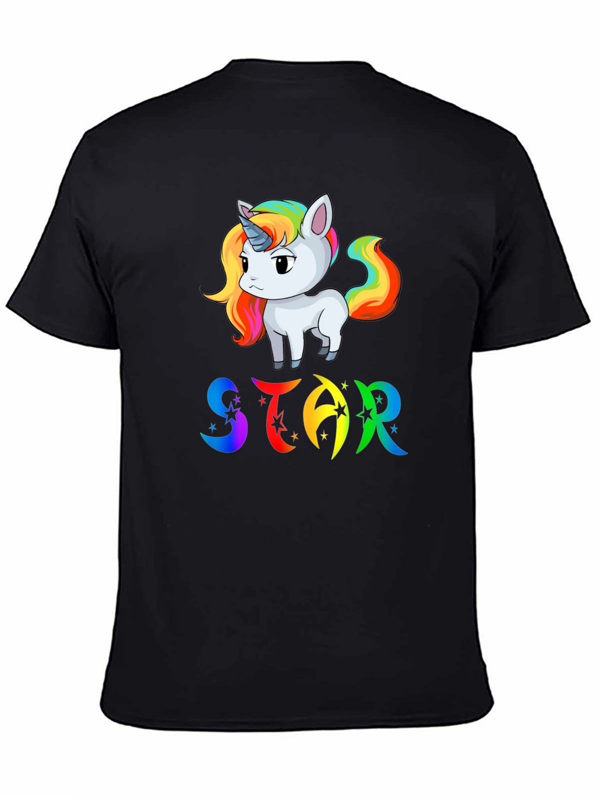 Unicorn STAR Rainbow Graphic Black T-Shirt