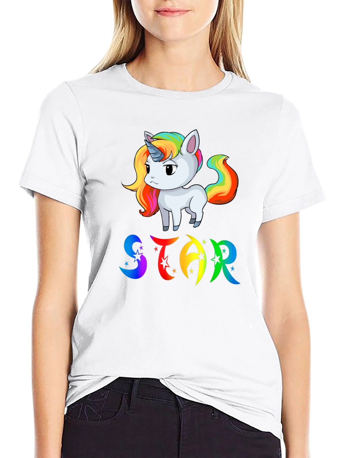 Unicorn STAR Rainbow Graphic Black T-Shirt