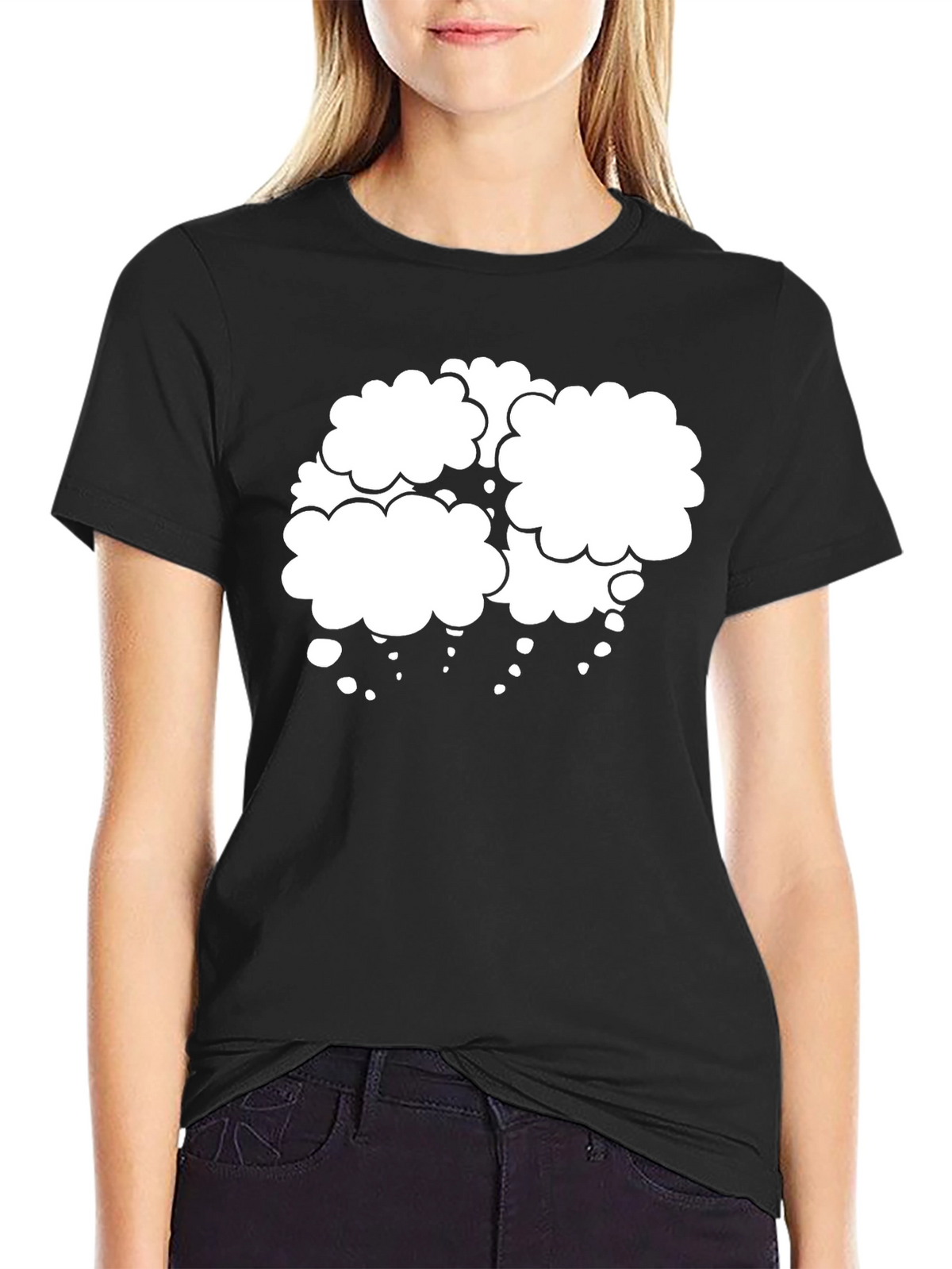 Black T-Shirt with White Cloud Design