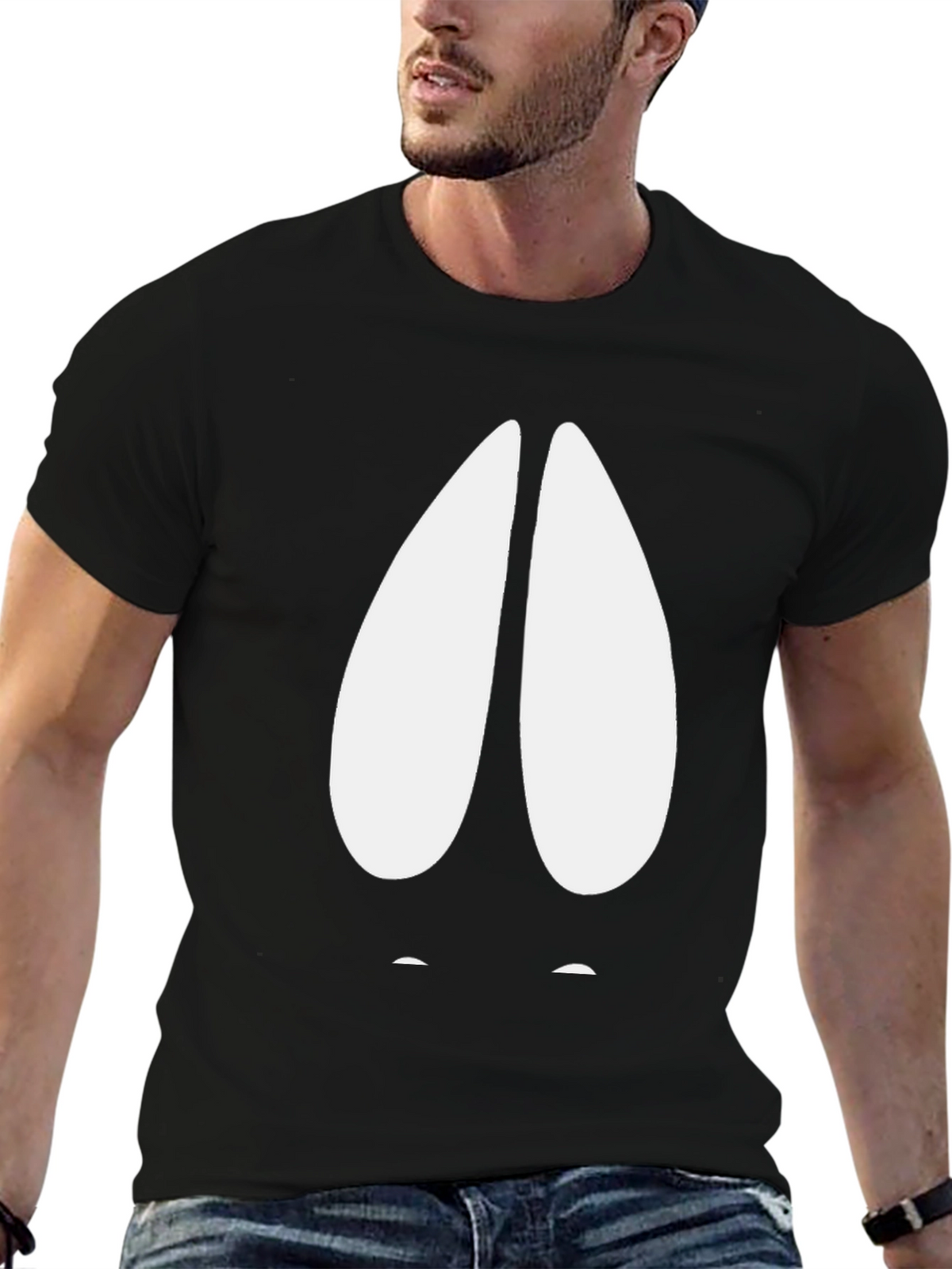 Humorous Black T-Shirt with Cartoon Hoof Print