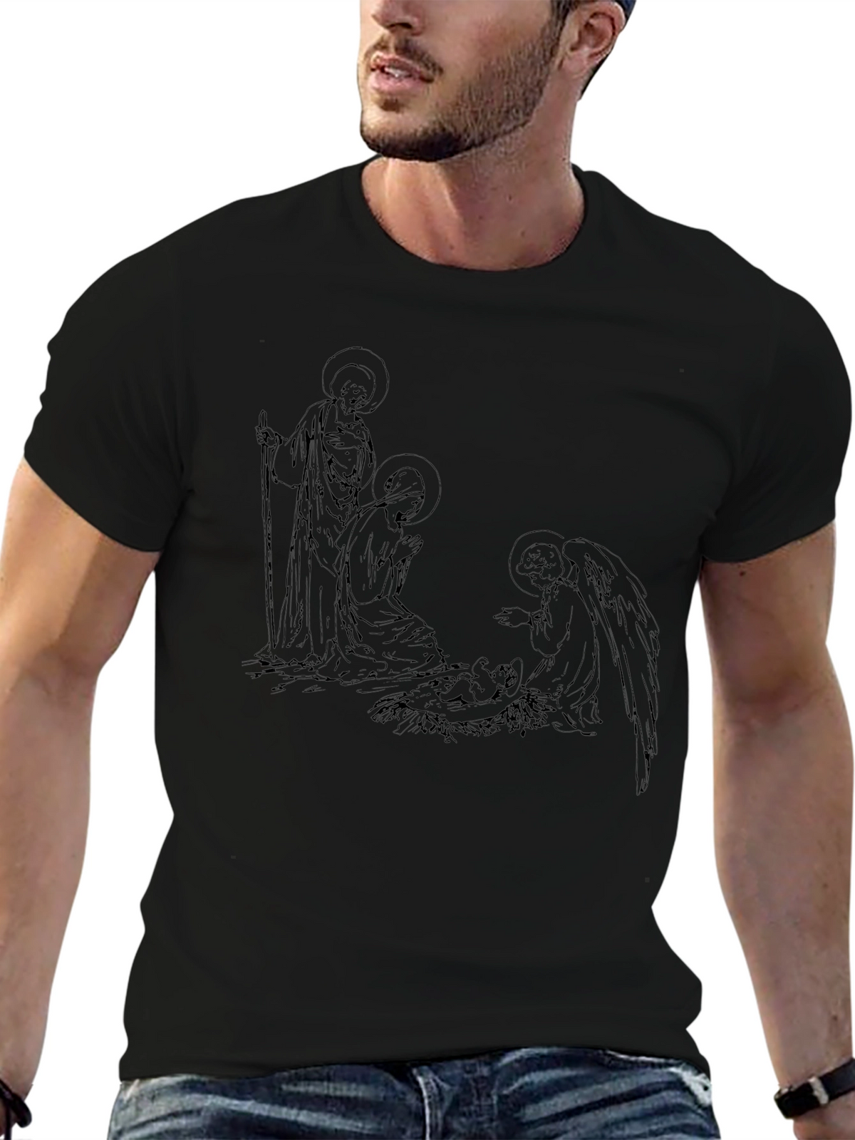 Nativity Line Art Black T-Shirt
