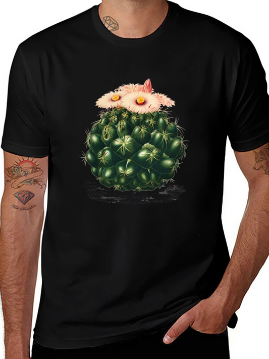 Cactus Flower Graphic Tee - Stylish Black T-Shirt