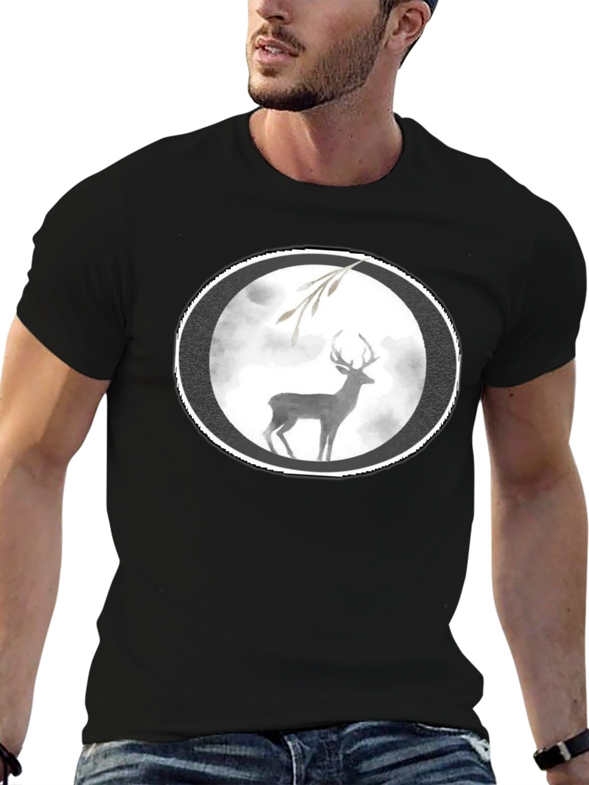 Deer Graphic Black T-Shirt