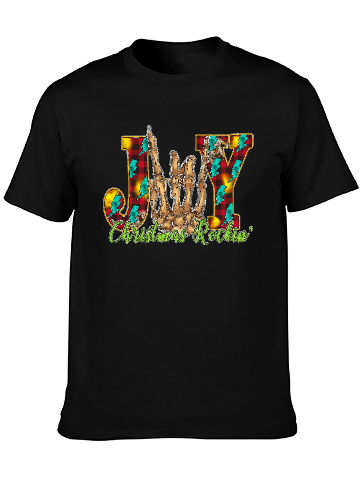Joy Christmas Rockin Skeleton Hand T-Shirt
