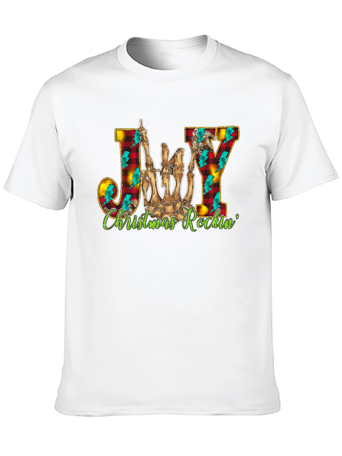 Joy Christmas Rockin Skeleton Hand T-Shirt