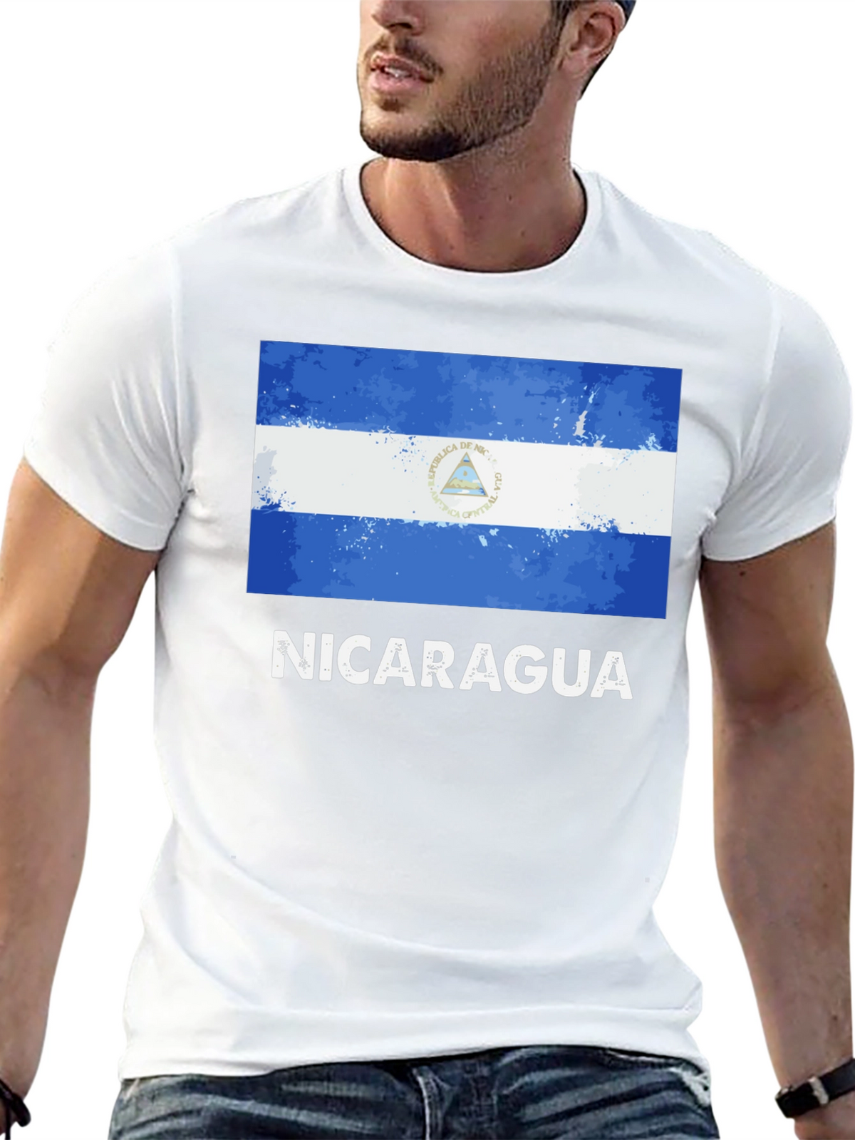 Nicaragua Flag T-Shirt - Black Cotton Tee