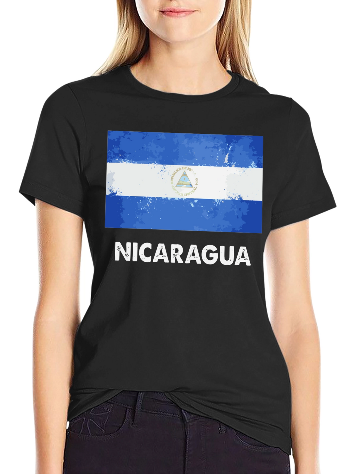 Nicaragua Flag T-Shirt - Black Cotton Tee