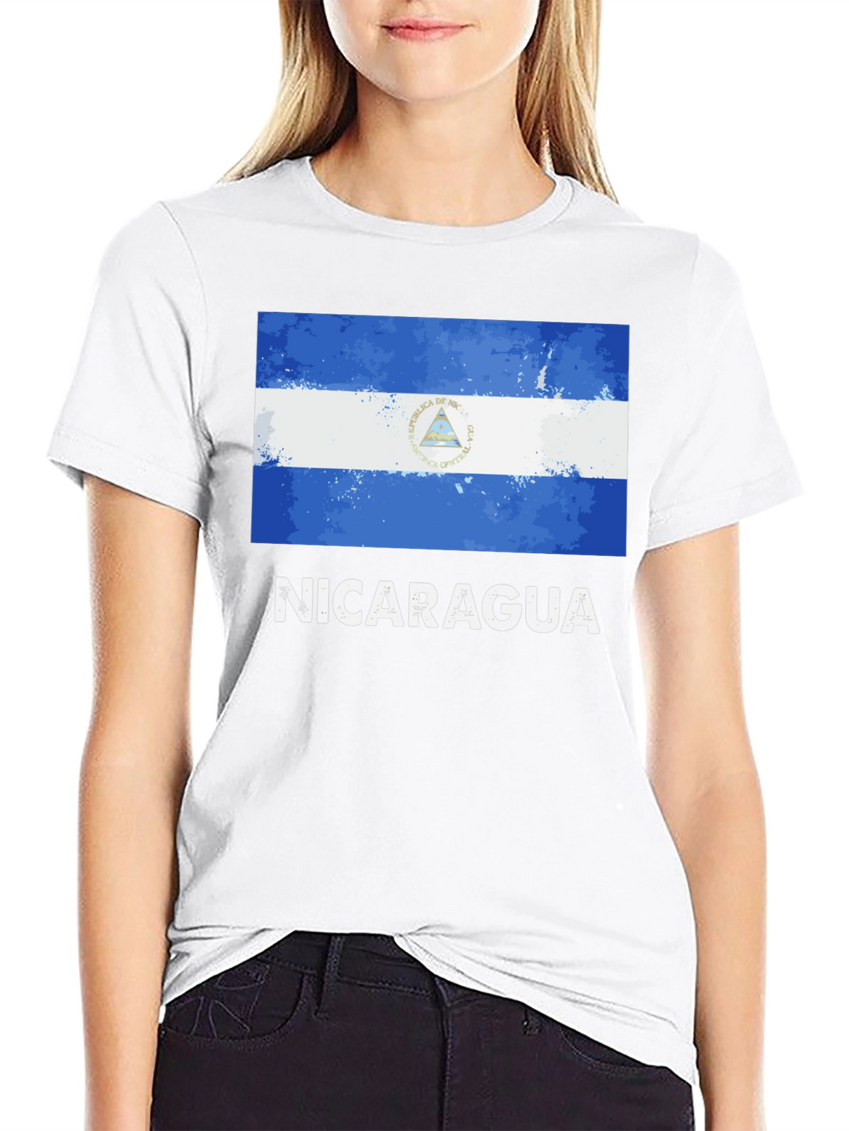 Nicaragua Flag T-Shirt - Black Cotton Tee