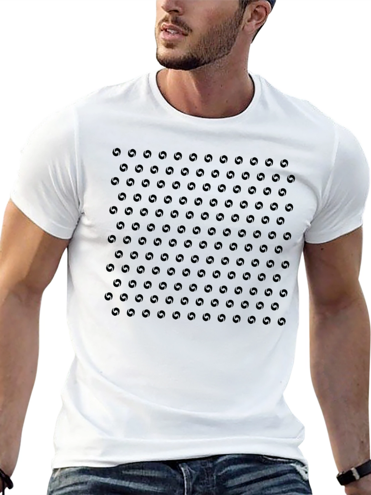 Monochrome Aperture Pattern Crew Neck T-Shirt