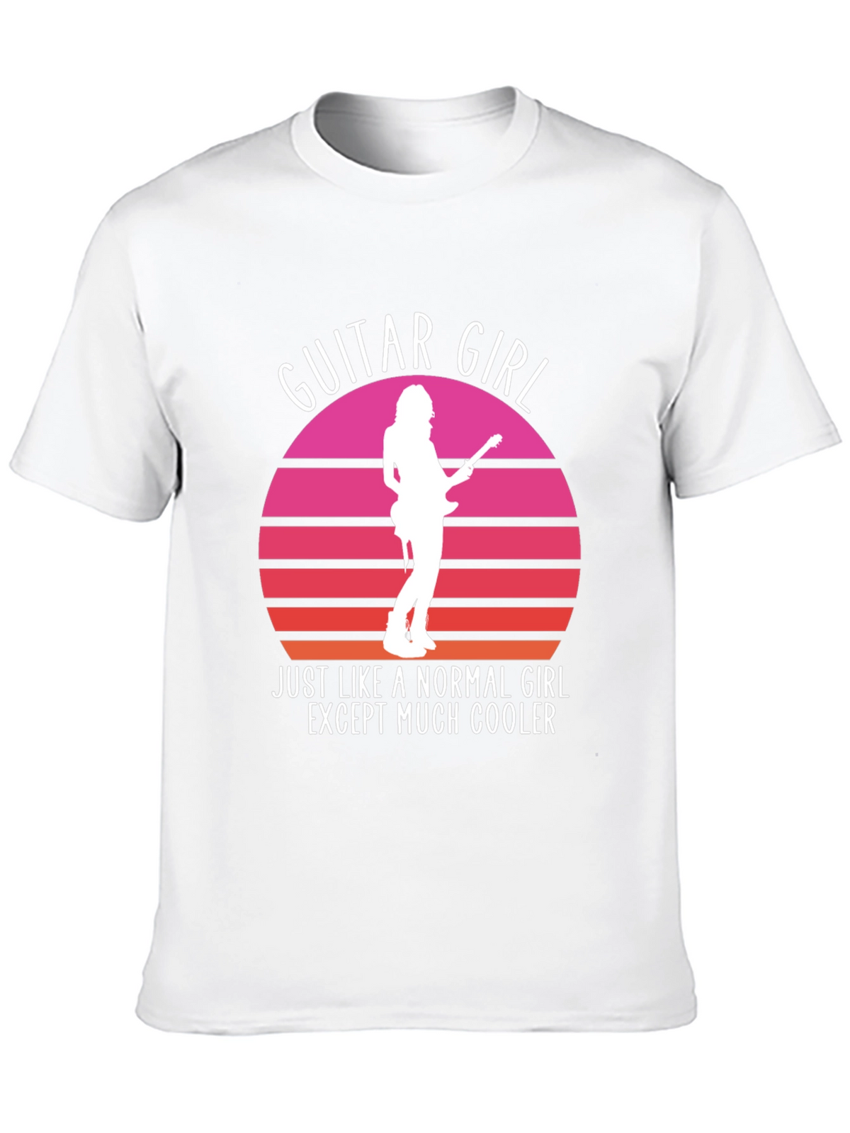 Guitar Girl Cool Retro Sunset T-Shirt