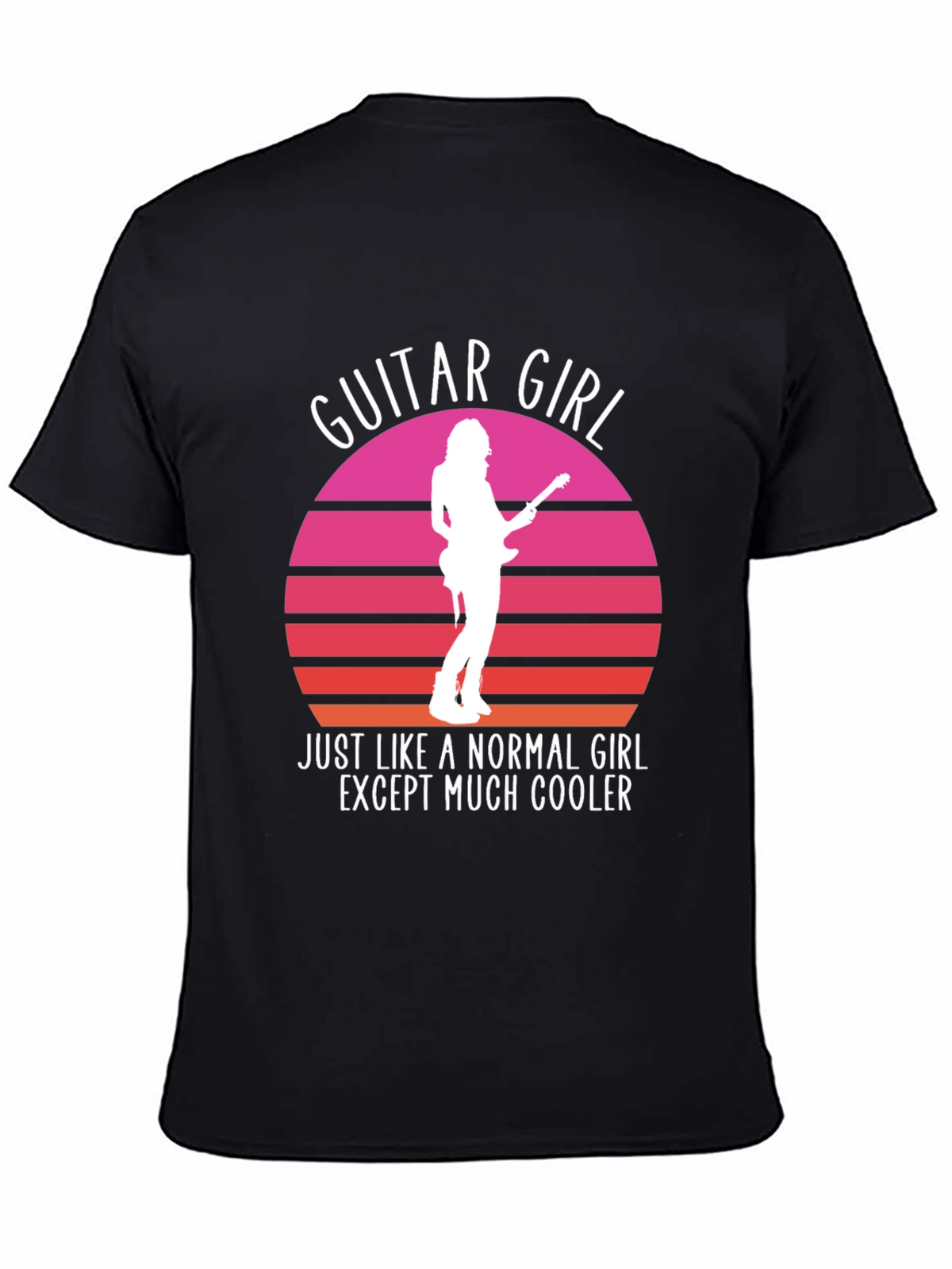 Guitar Girl Cool Retro Sunset T-Shirt