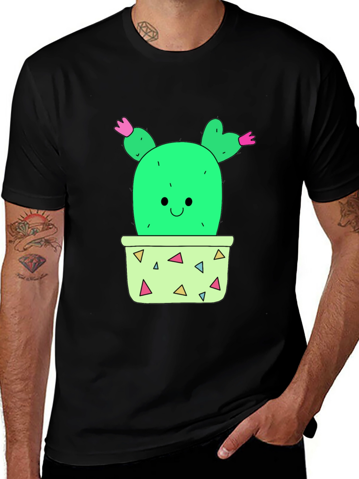 Cactus Graphic T-Shirt - Black Cute Potted Plant Tee