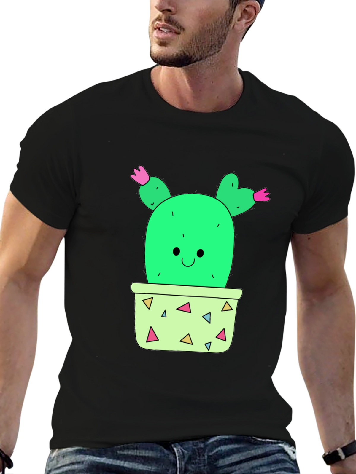 Cactus Graphic T-Shirt - Black Cute Potted Plant Tee