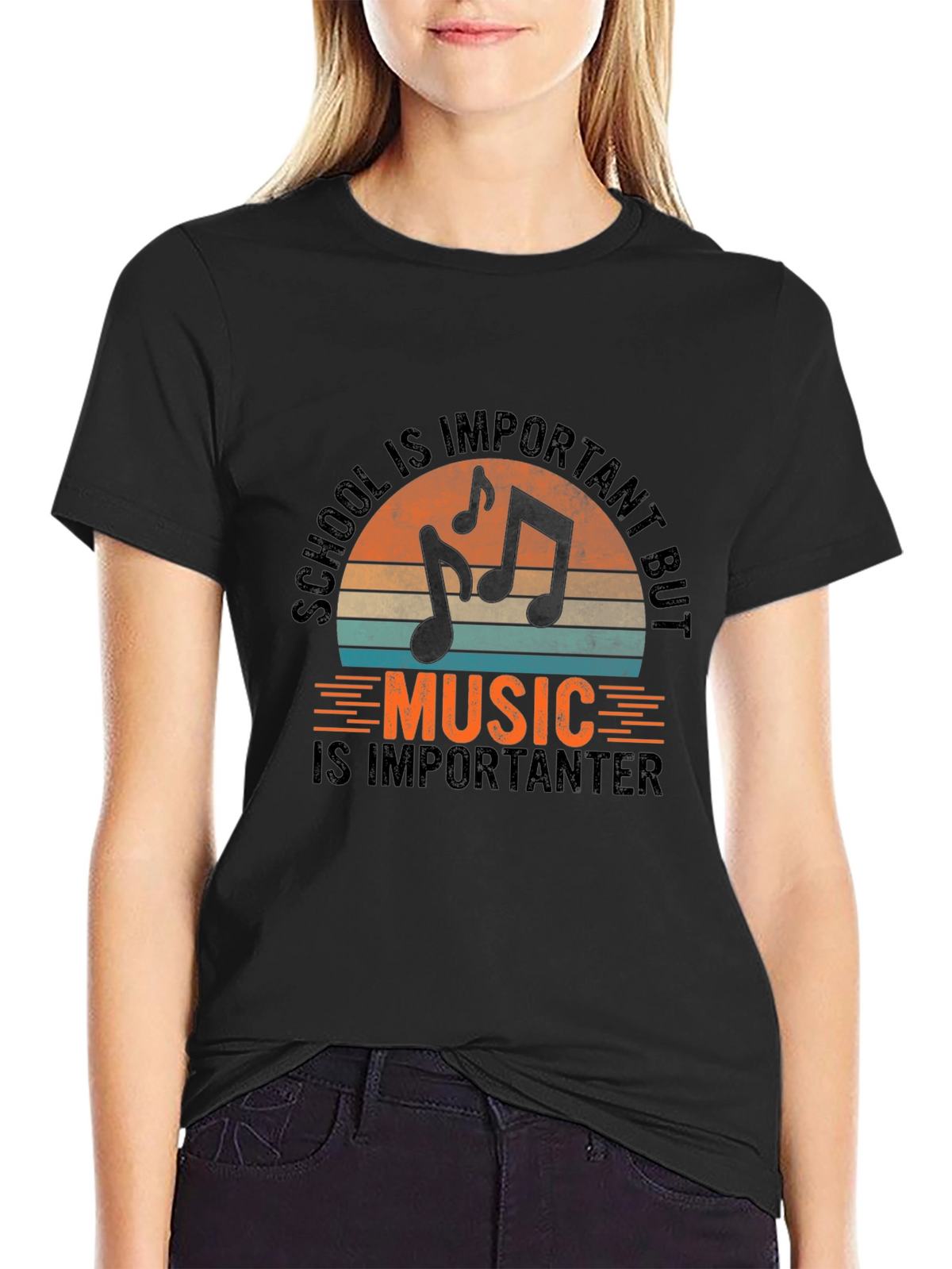 Music Is Importanter Black Graphic Tee