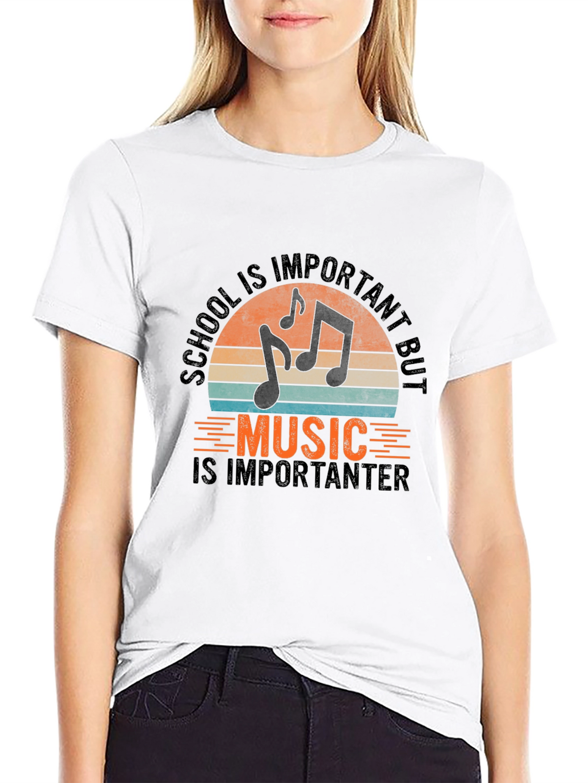 Music Is Importanter Black Graphic Tee