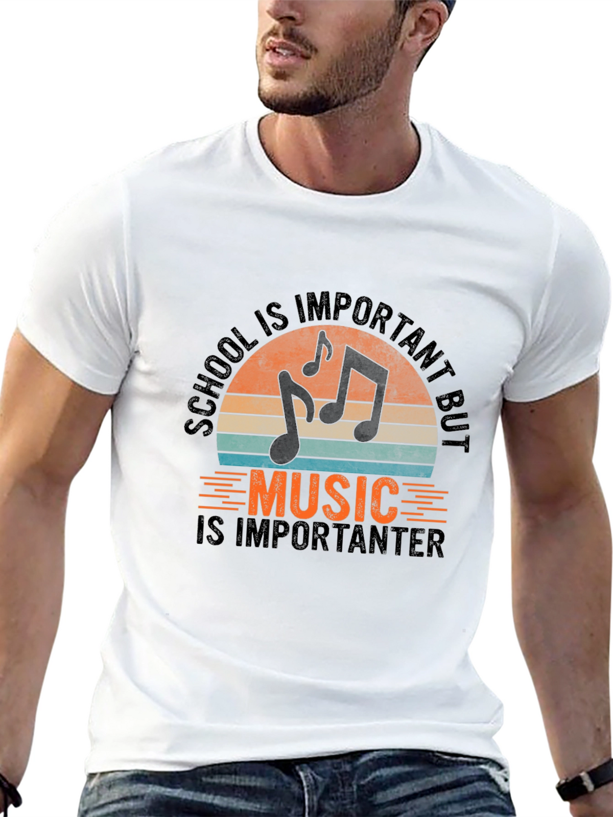 Music Is Importanter Black Graphic Tee