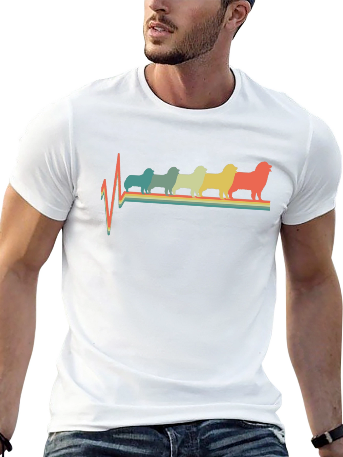 Retro Dog Breed Heartbeat T-Shirt - Black