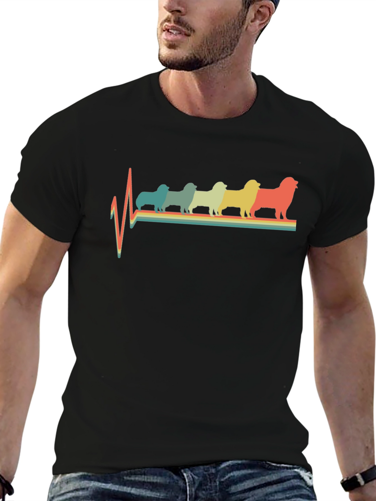 Retro Dog Breed Heartbeat T-Shirt - Black