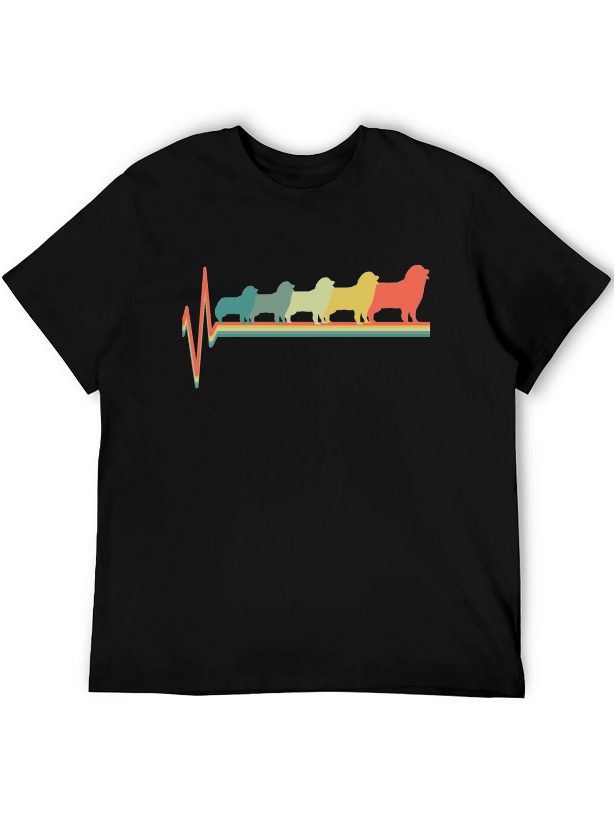 Retro Dog Breed Heartbeat T-Shirt - Black