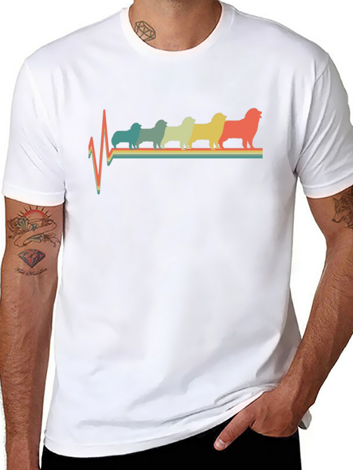 Retro Dog Breed Heartbeat T-Shirt - Black