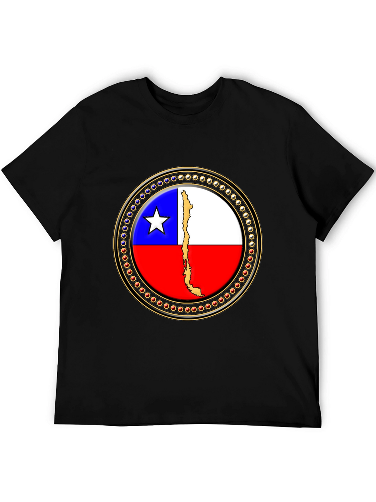 Chile Flag Graphic Tee - Black Cotton T-Shirt