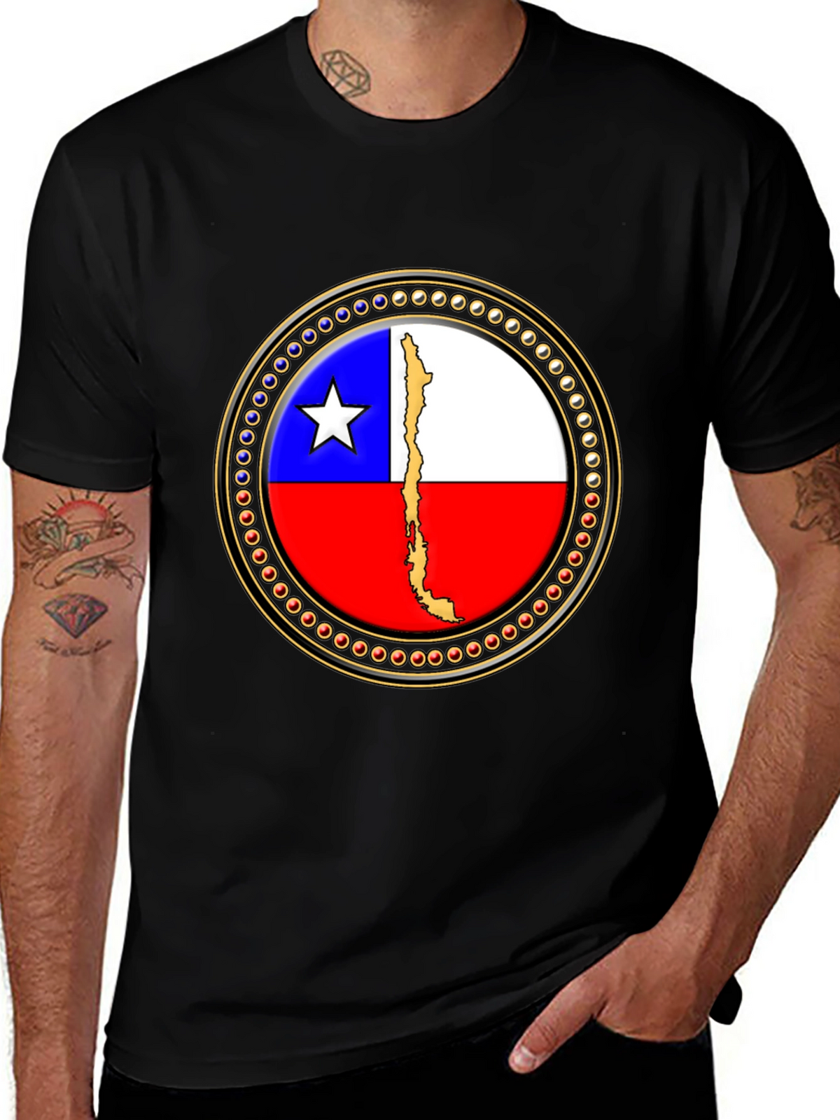 Chile Flag Graphic Tee - Black Cotton T-Shirt