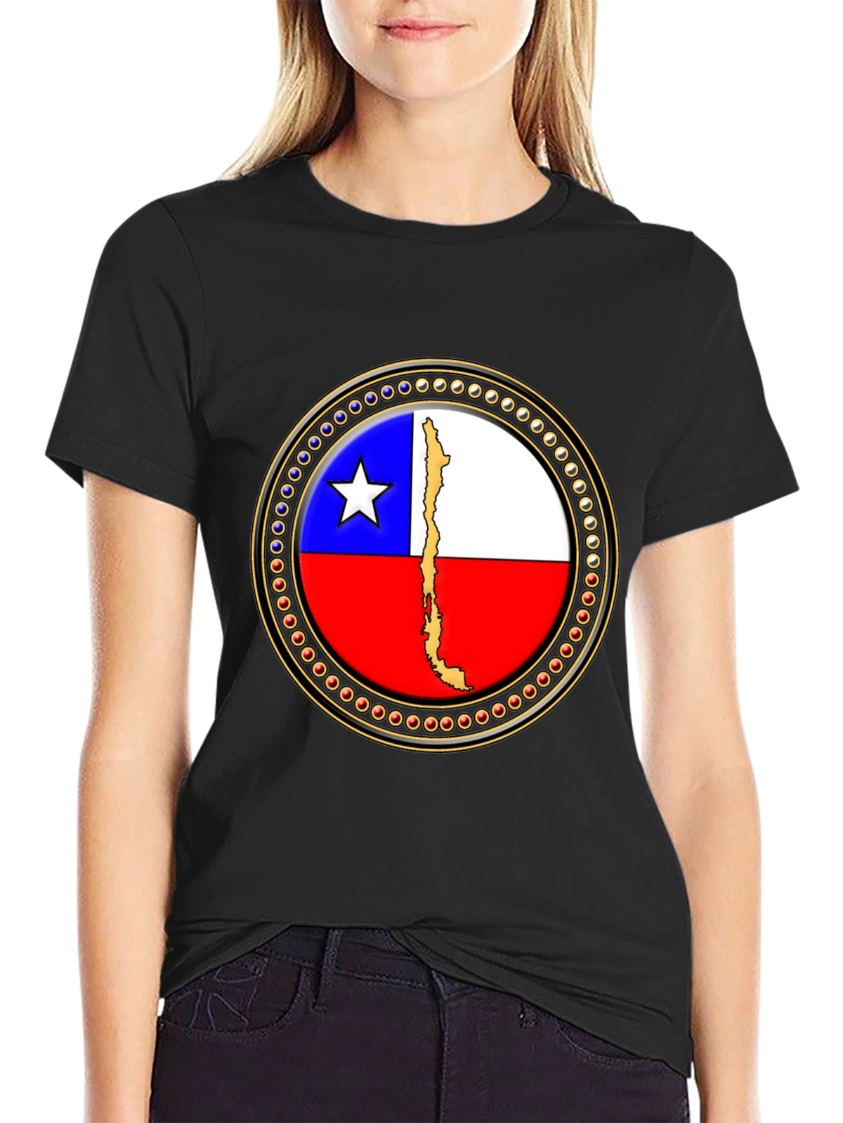 Chile Flag Graphic Tee - Black Cotton T-Shirt
