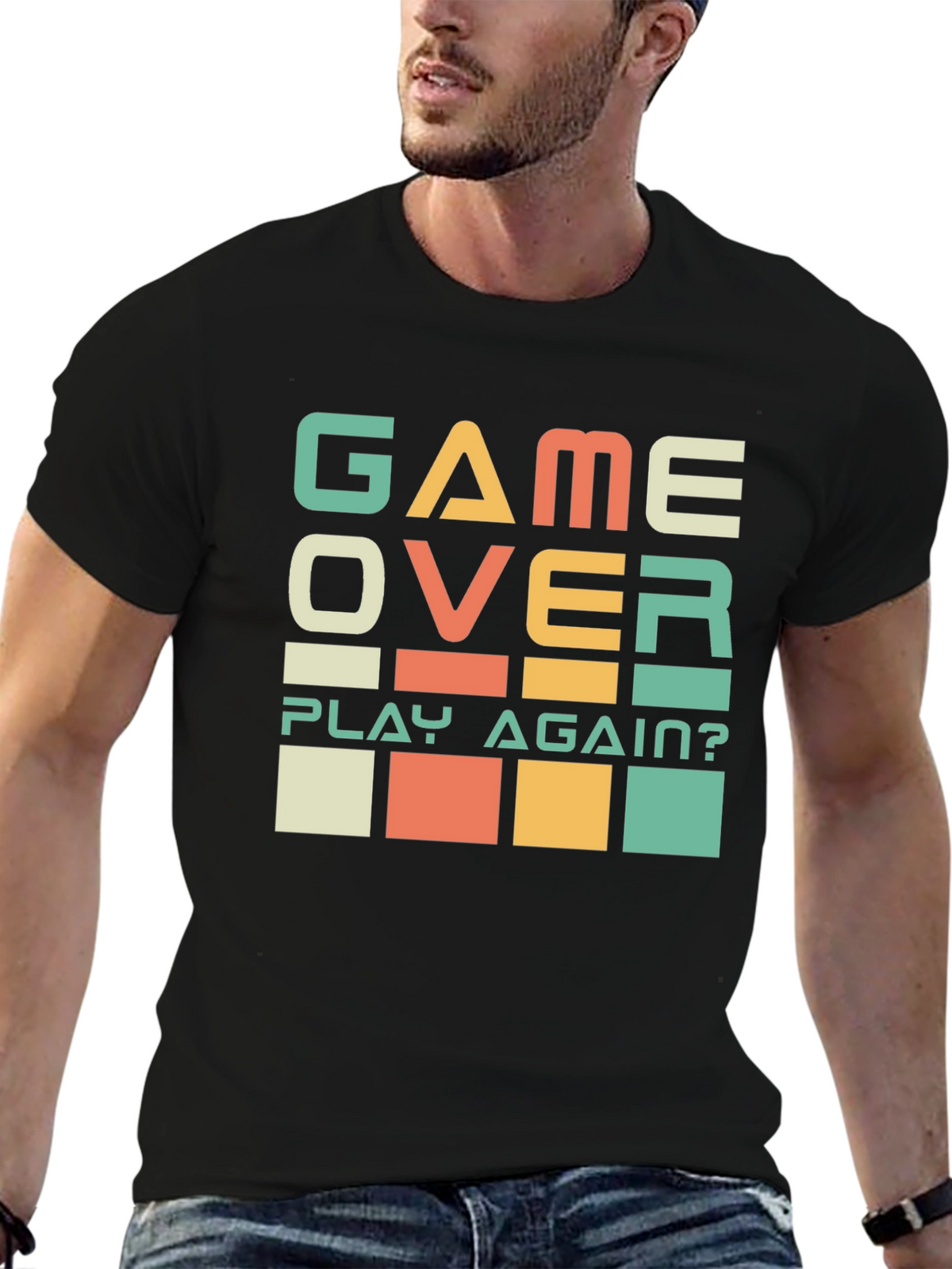 Game Over? Play Again? Black Graphic T-Shirt