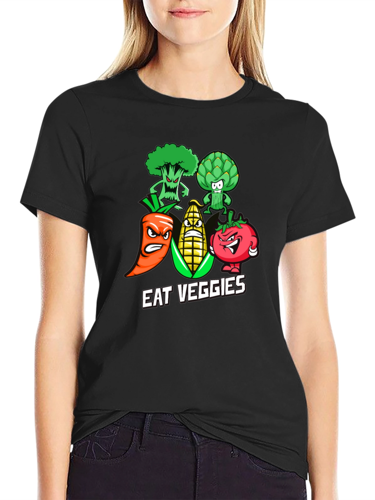 Eat Veggies Graphic T-Shirt - Black