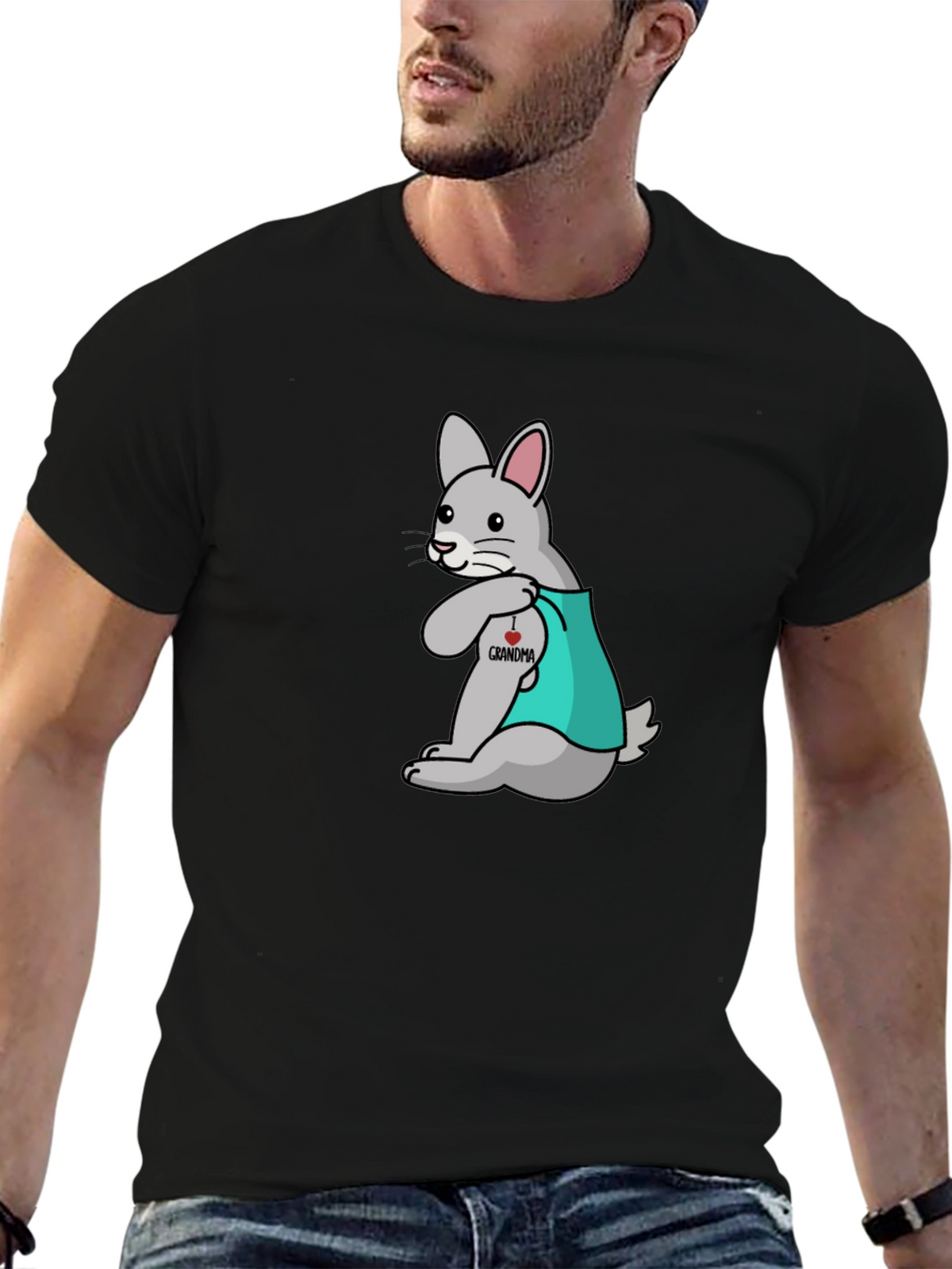 Bunny I Heart Grandma Black T-Shirt