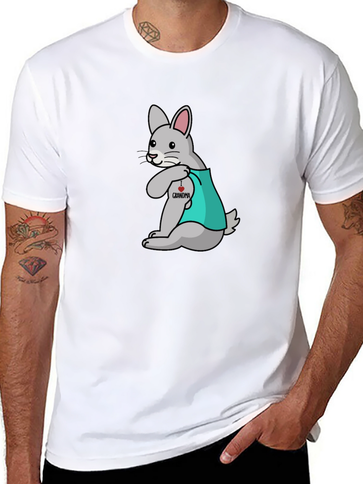 Bunny I Heart Grandma Black T-Shirt
