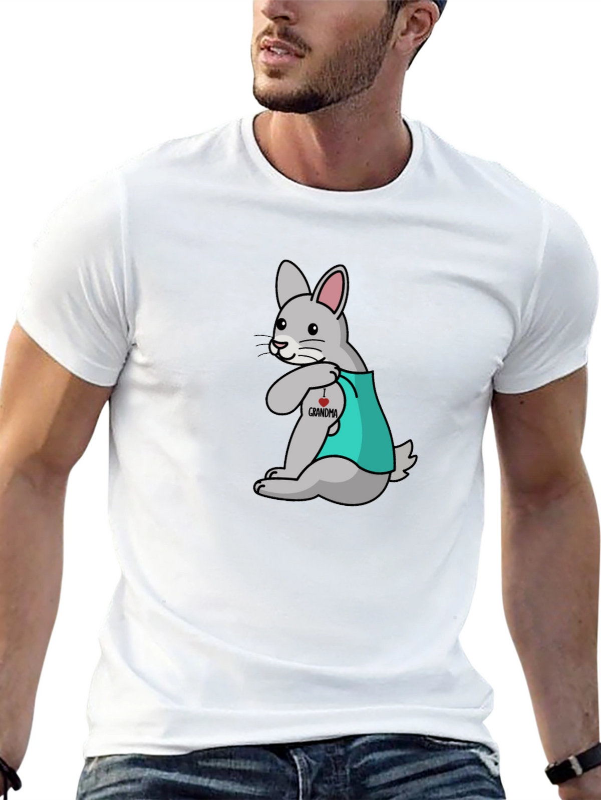 Bunny I Heart Grandma Black T-Shirt