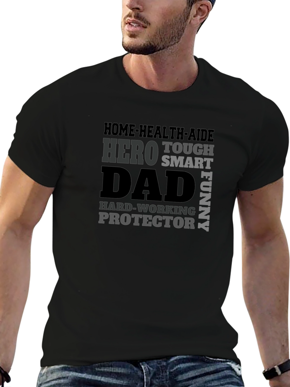 Dad Hero Graphic Tee - Black Cotton Blend T-Shirt
