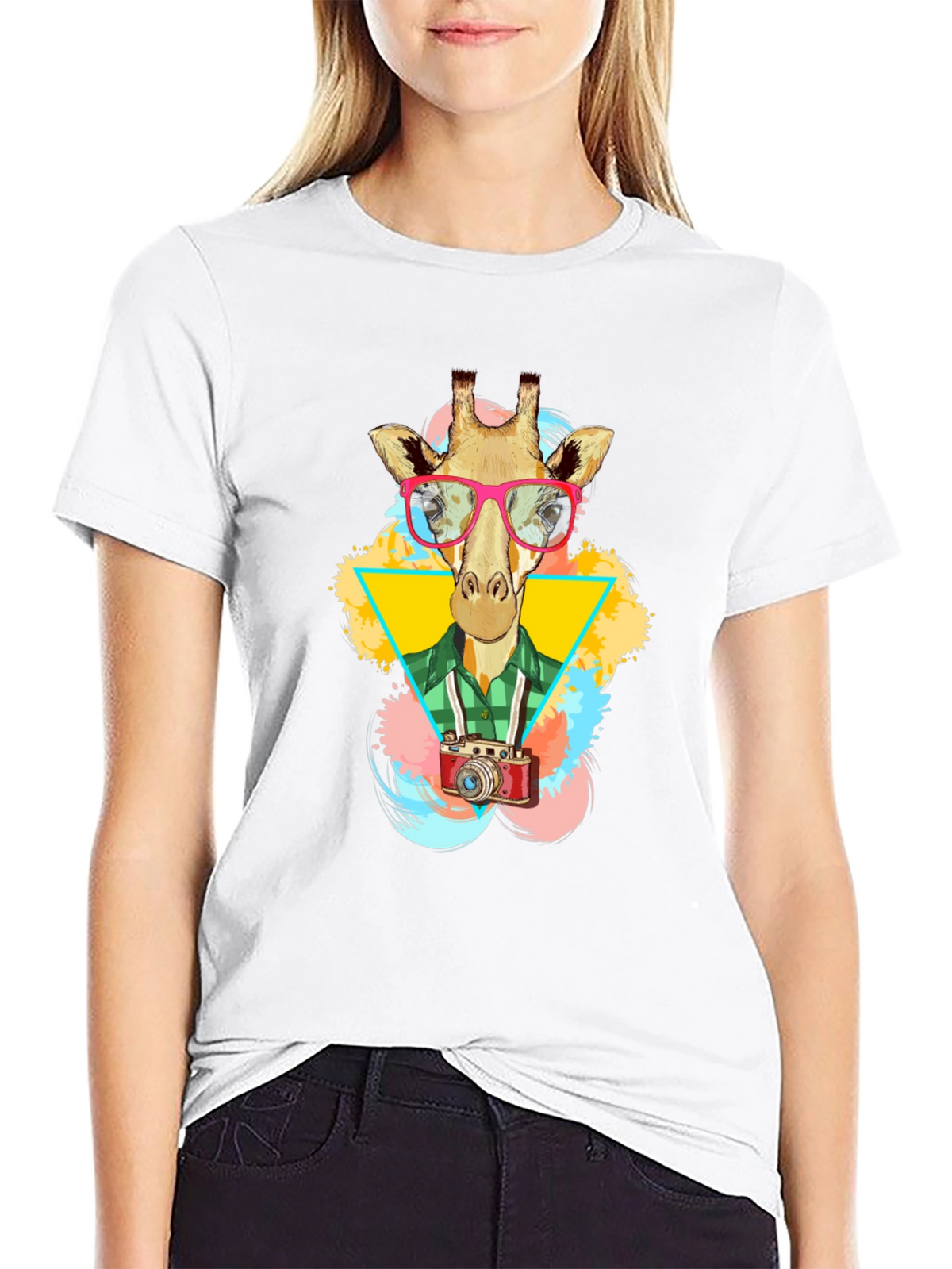 Giraffe Photographer Graphic T-Shirt - Mens Black Tee