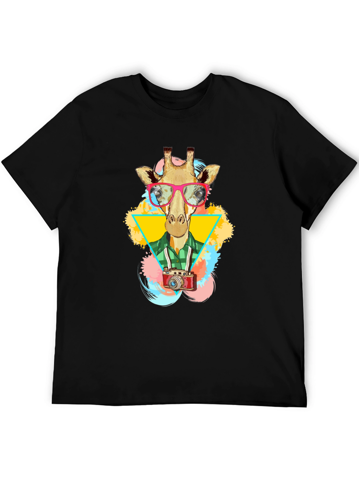 Giraffe Photographer Graphic T-Shirt - Mens Black Tee