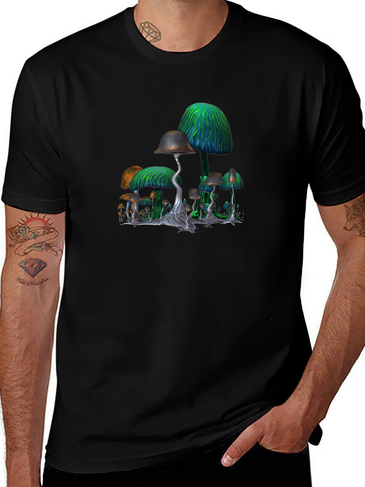 Mushroom Graphic Black T-Shirt