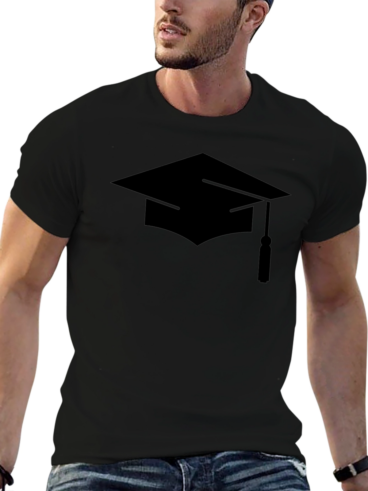 Graduation Cap Graphic Tee - Black