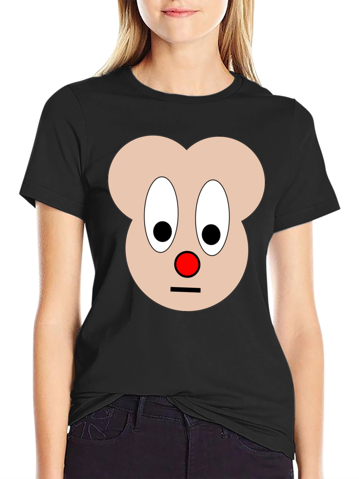 Funny Cartoon Face Graphic T-Shirt - Black