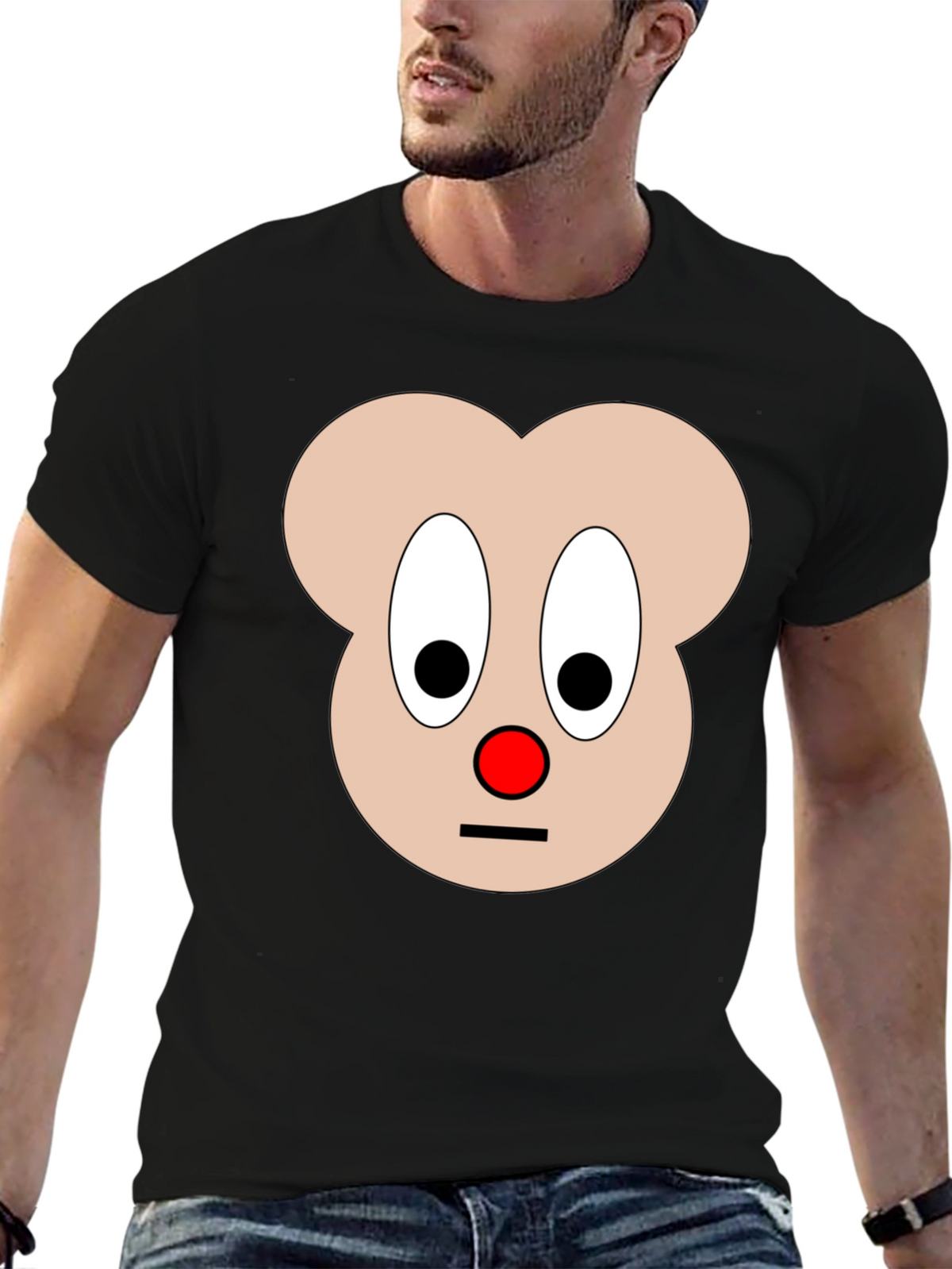 Funny Cartoon Face Graphic T-Shirt - Black