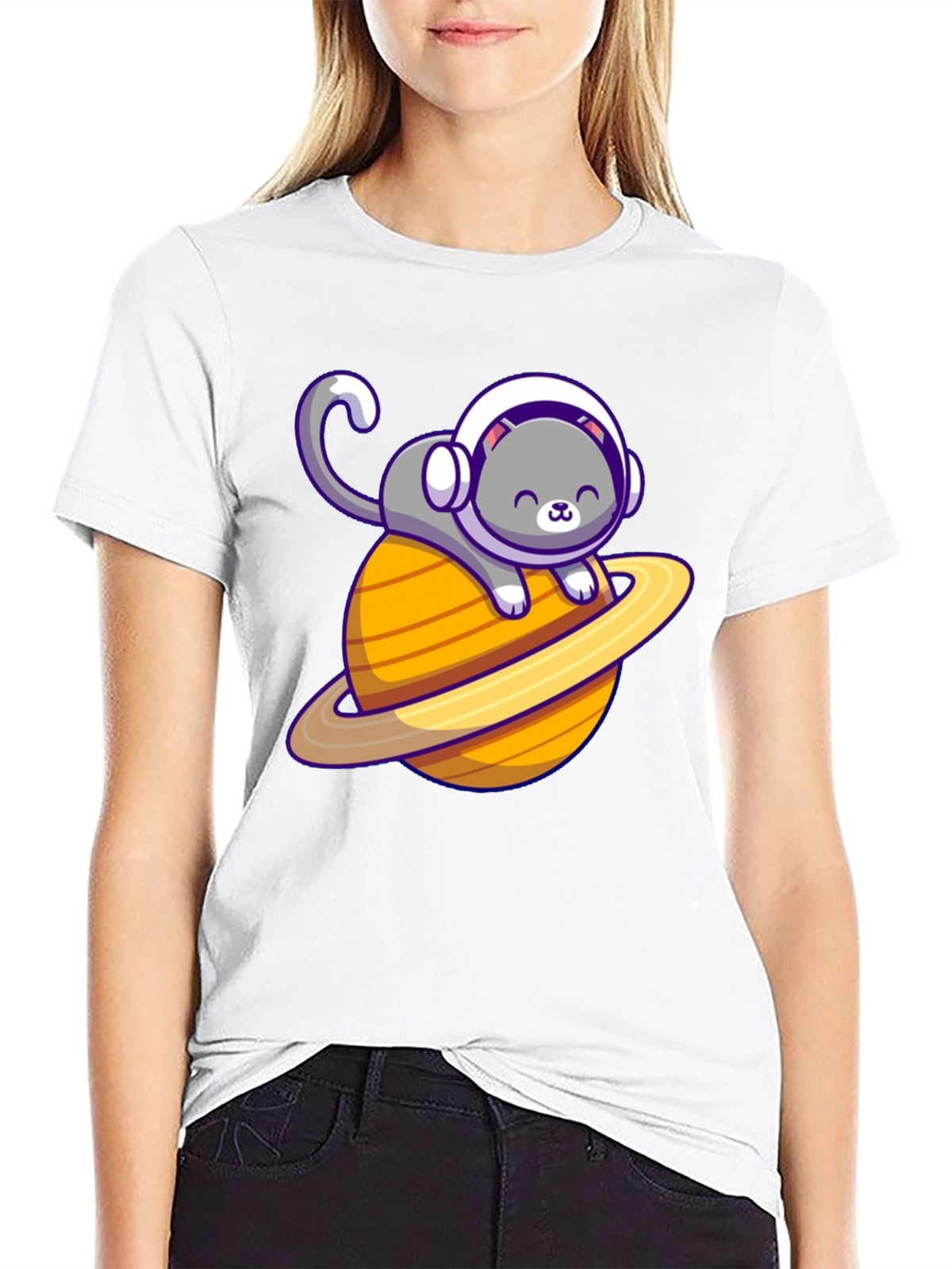 Space Cat T-Shirt - Saturn Planet