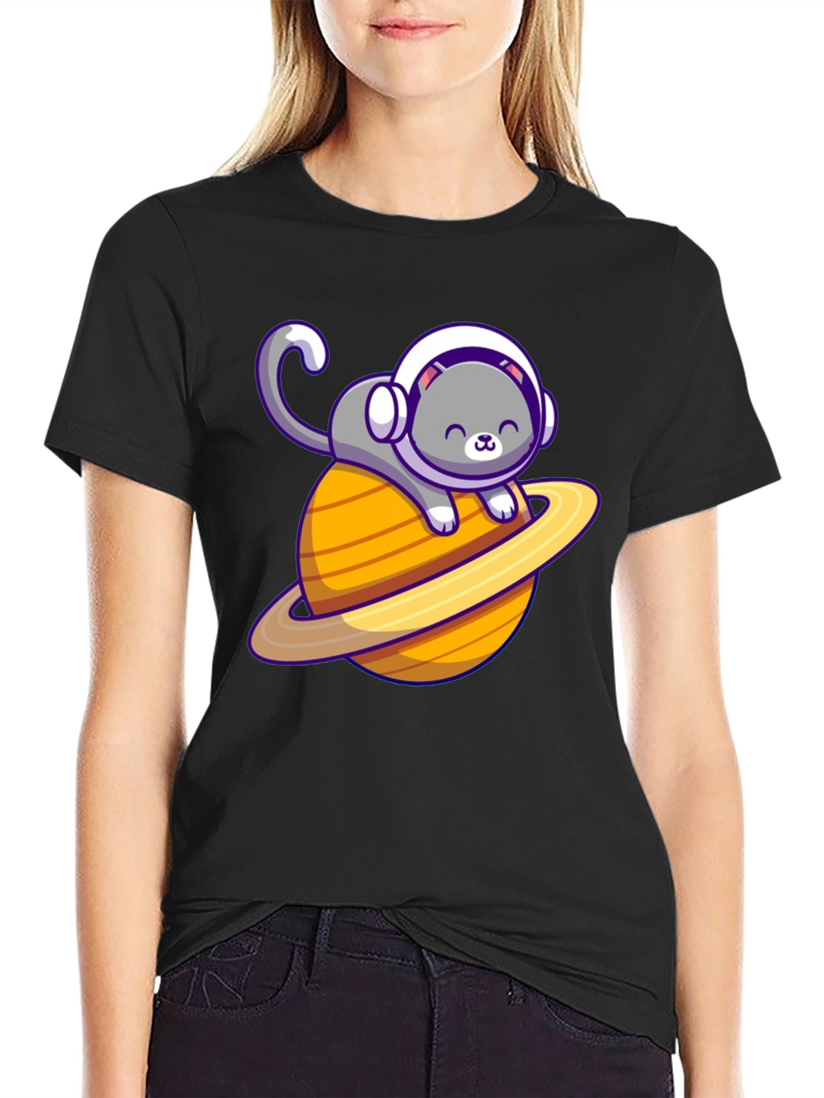 Space Cat T-Shirt - Saturn Planet