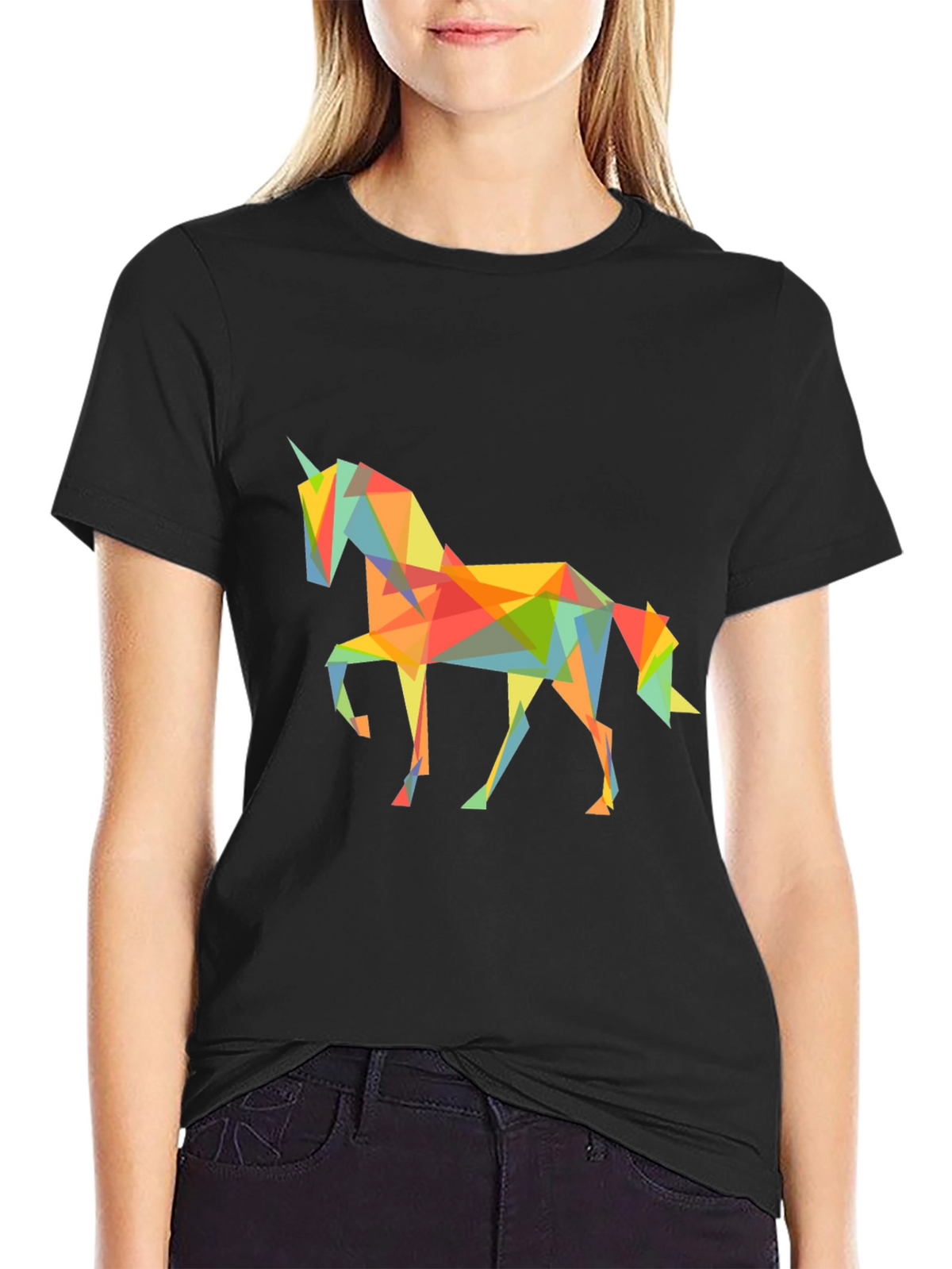 Geometric Unicorn Graphic Tee - Black