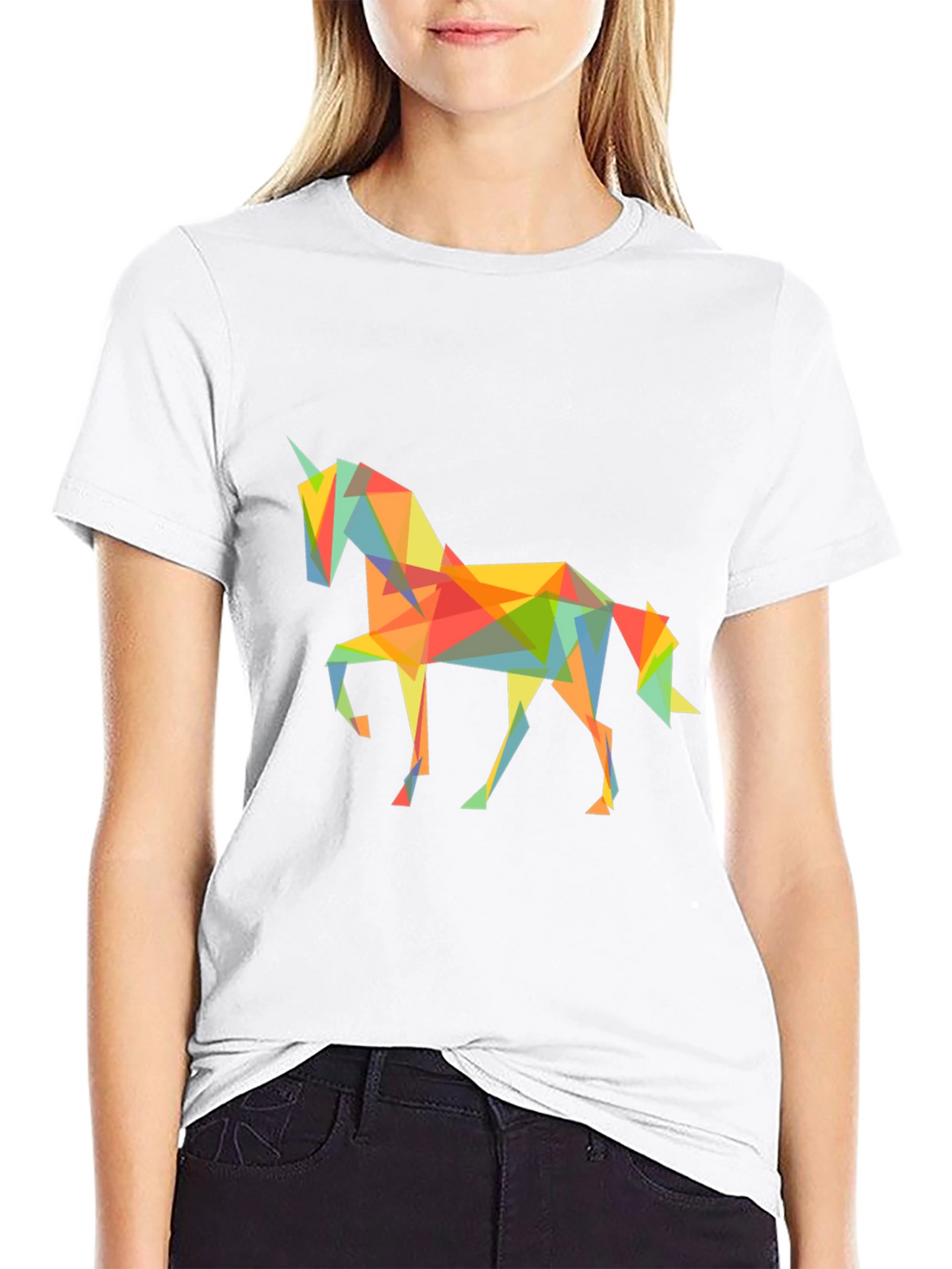 Geometric Unicorn Graphic Tee - Black