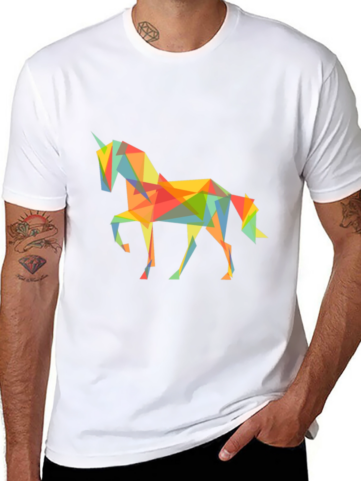 Geometric Unicorn Graphic Tee - Black