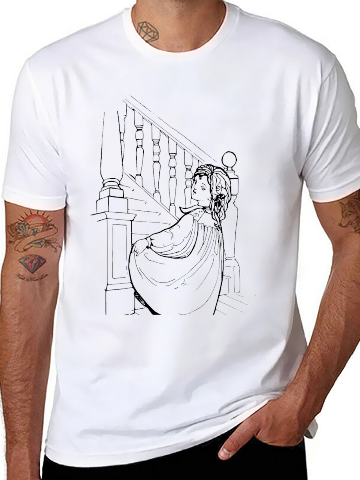 Ethereal Staircase Graphic Tee - Stylish Black T-Shirt